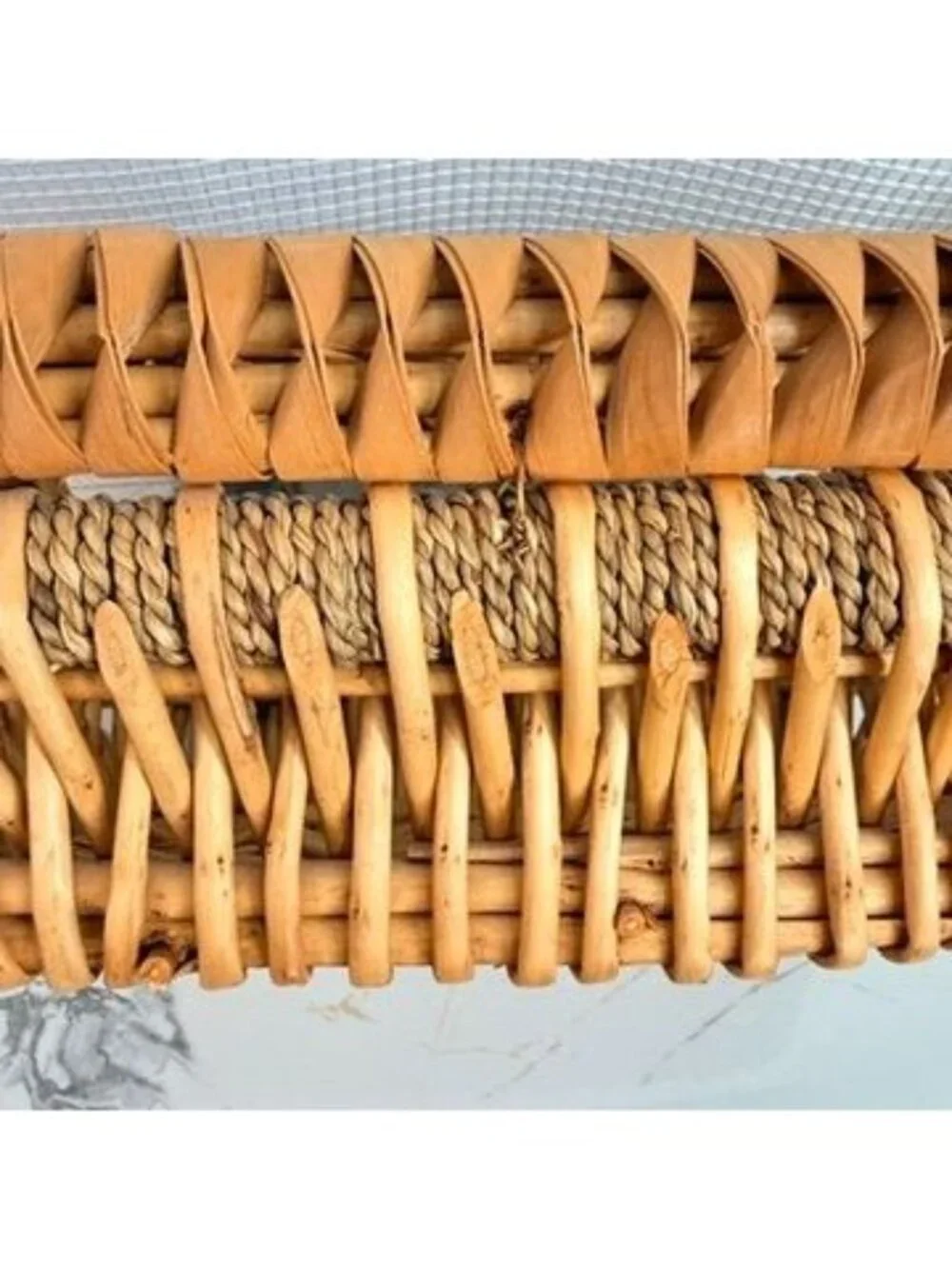 Vintage Hand Woven Splint Wood Porcupine Twist Gathering Basket Boho Rustic